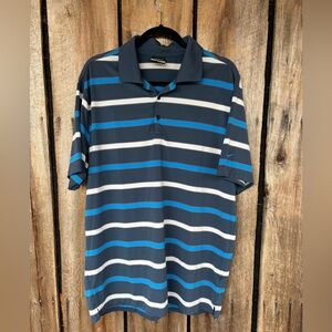 Nike Golf Dri-Fit Polo Mens LBlue Gray Striped Performance Athletic Shirt